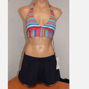 NWT Anne Cole Swimsuit Bikini 2 piece set Sz XS Skirt
